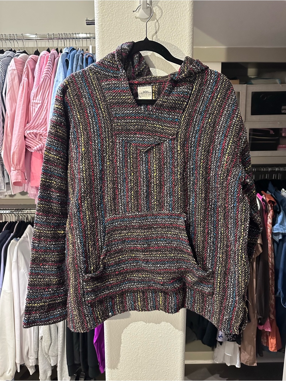 Unisex Striped Knit Baja Hoodie - Multicolor (L/XL)